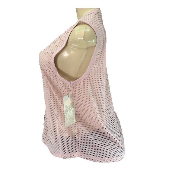 Sage L Pink Rose Sheer Perforated Mesh Crew Neck Wicking Muscle Sleeveless Top - Picture 5 of 7